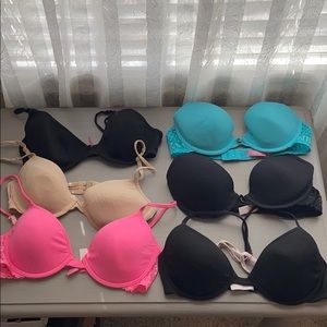 Pink VS bras 34B-36B strapped/ strapless 6 bras